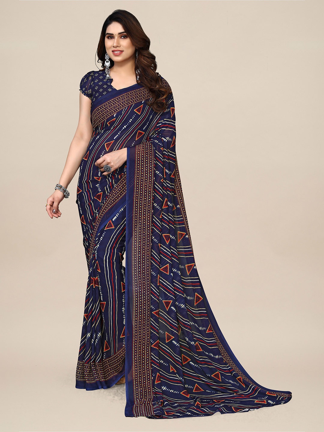 

ANAND SAREES Geometric Printed Pure Georgette Saree, Blue