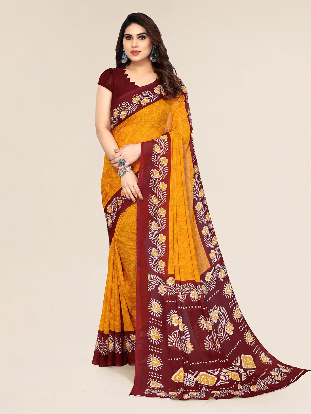 

ANAND SAREES Abstract Printed Pure Georgette Saree, Yellow