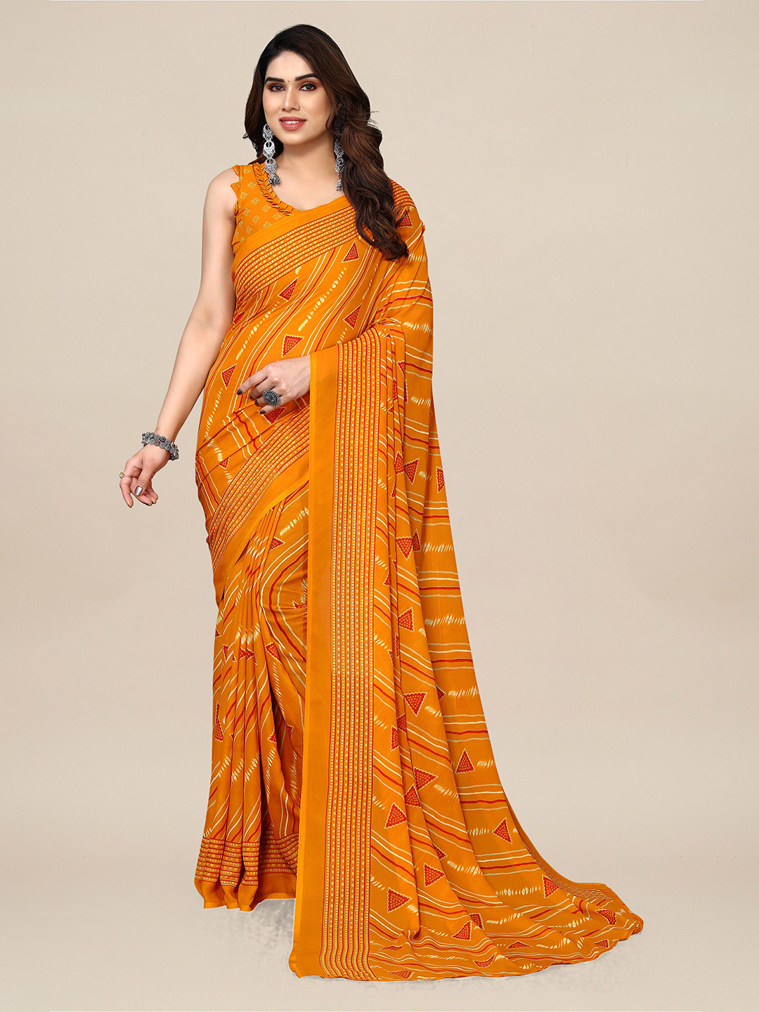 

ANAND SAREES Geometric Printed Pure Georgette Saree, Yellow