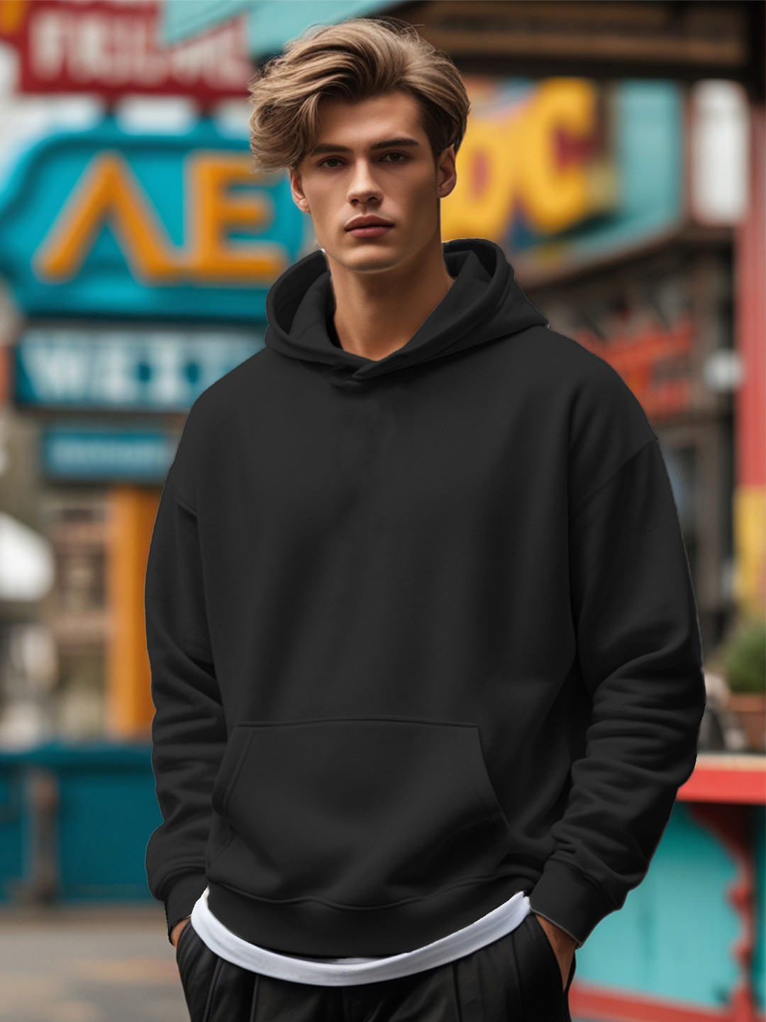 

Leotude Hooded Pullover Fleece Sweatshirt, Black