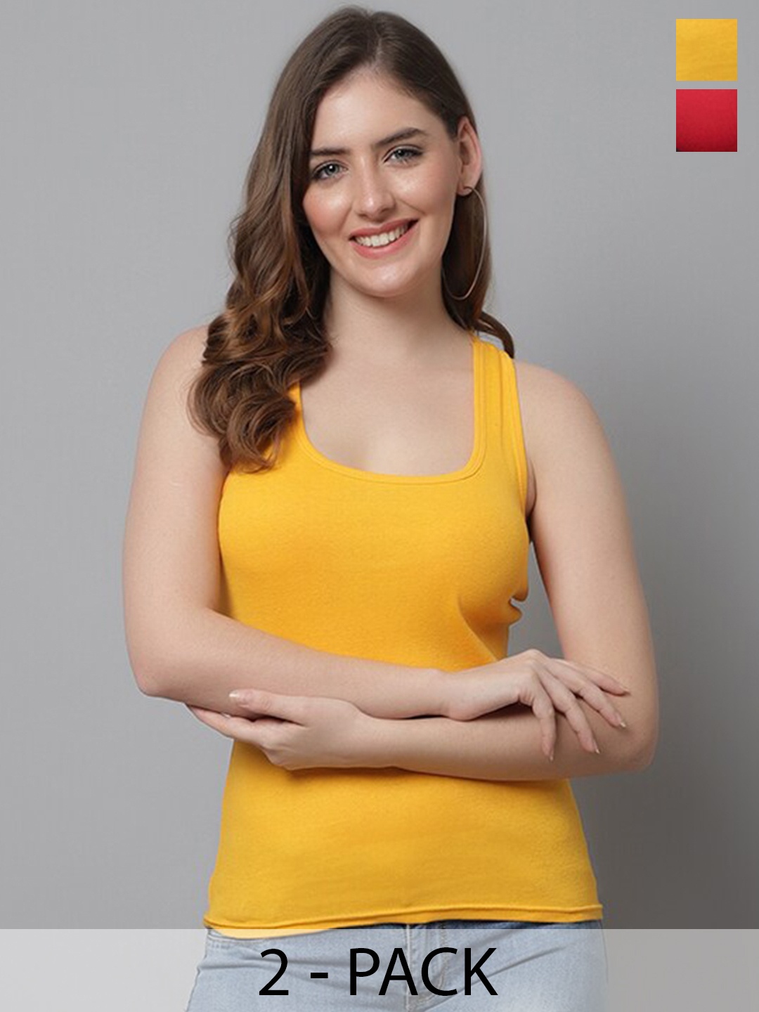 

KEX Pack Of 2 Cotton Scoop Neck Sleeveless Tank Top, Red