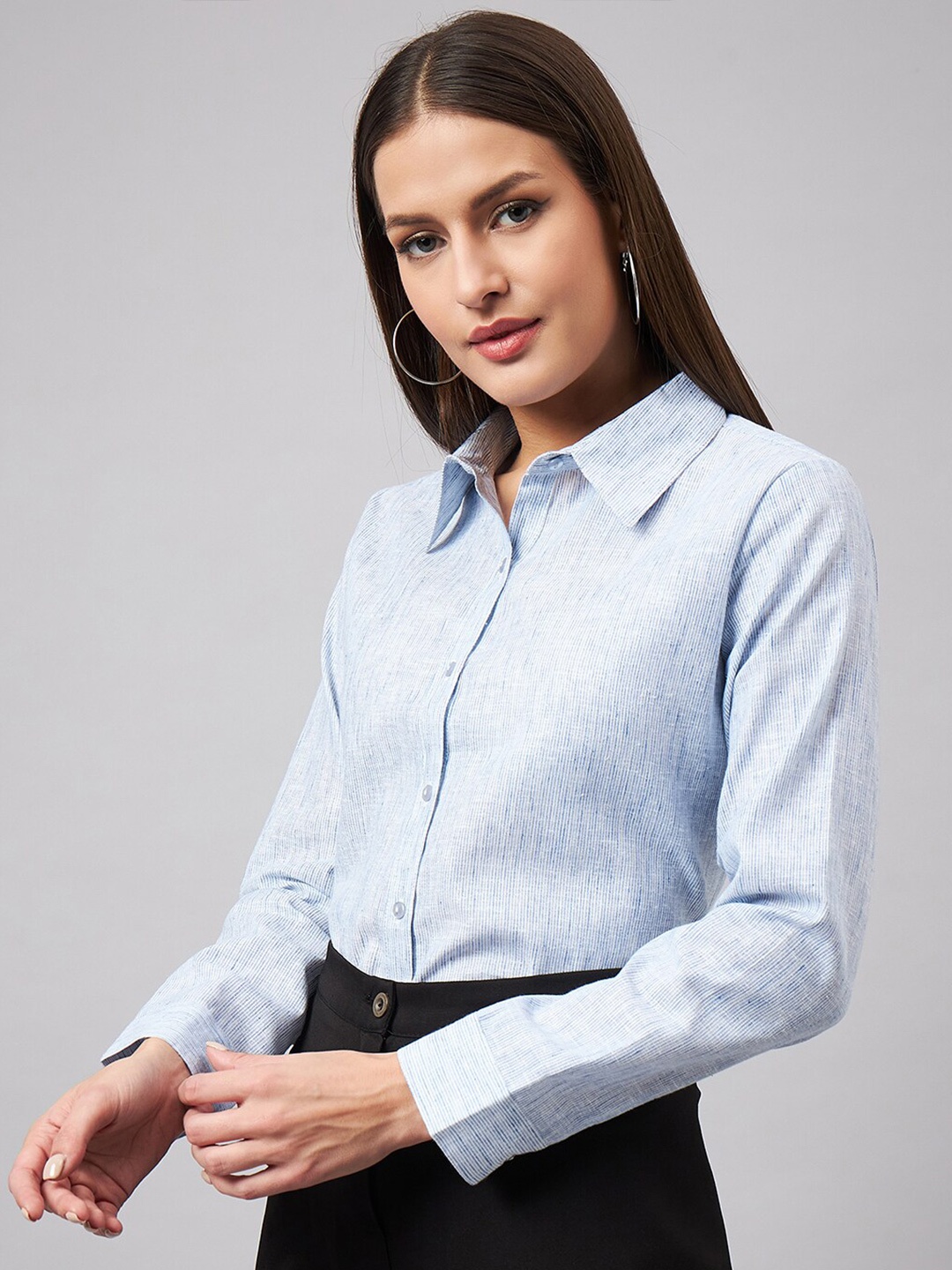 

Style Quotient Smart Vertical Stripes Formal Shirt, Blue