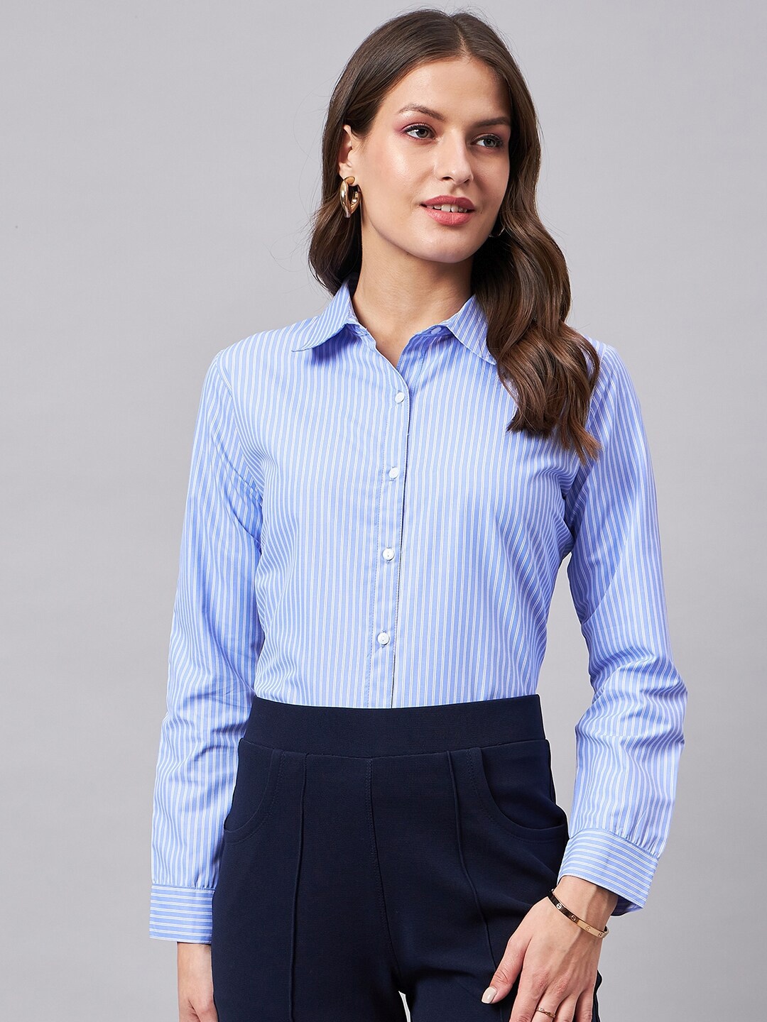 

Style Quotient Smart Vertical Stripes Formal Shirt, Blue