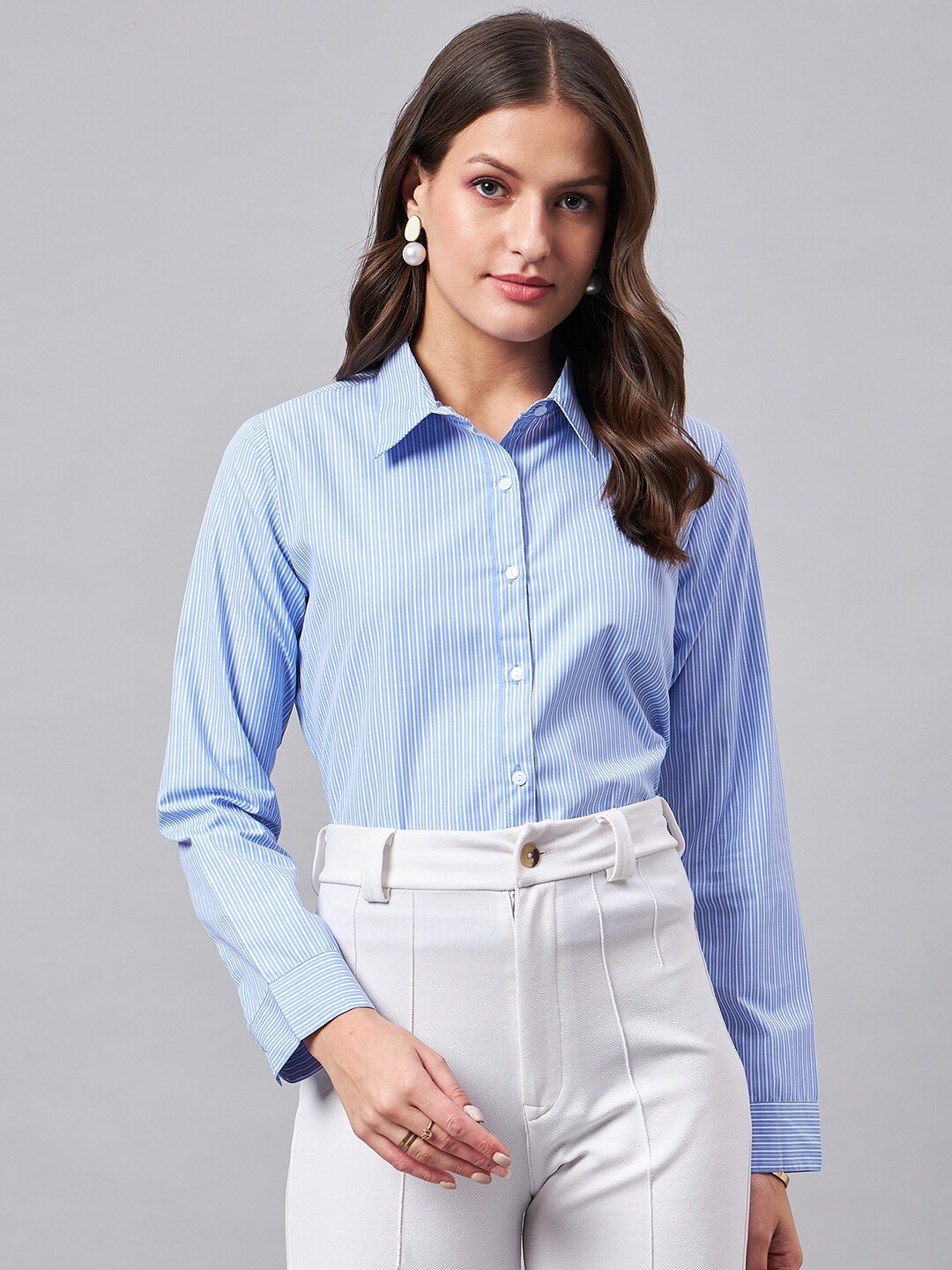 

Style Quotient Smart Vertical Stripes Formal Shirt, Blue