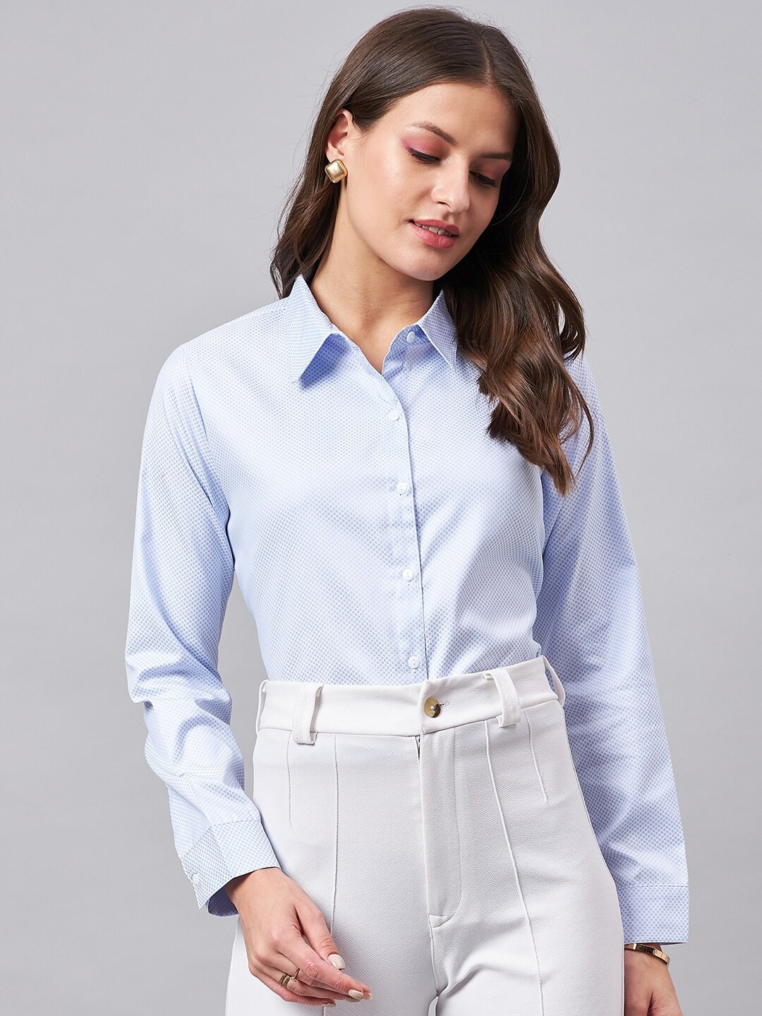 

Style Quotient Smart Micro Ditsy Printed Formal Shirt, Blue