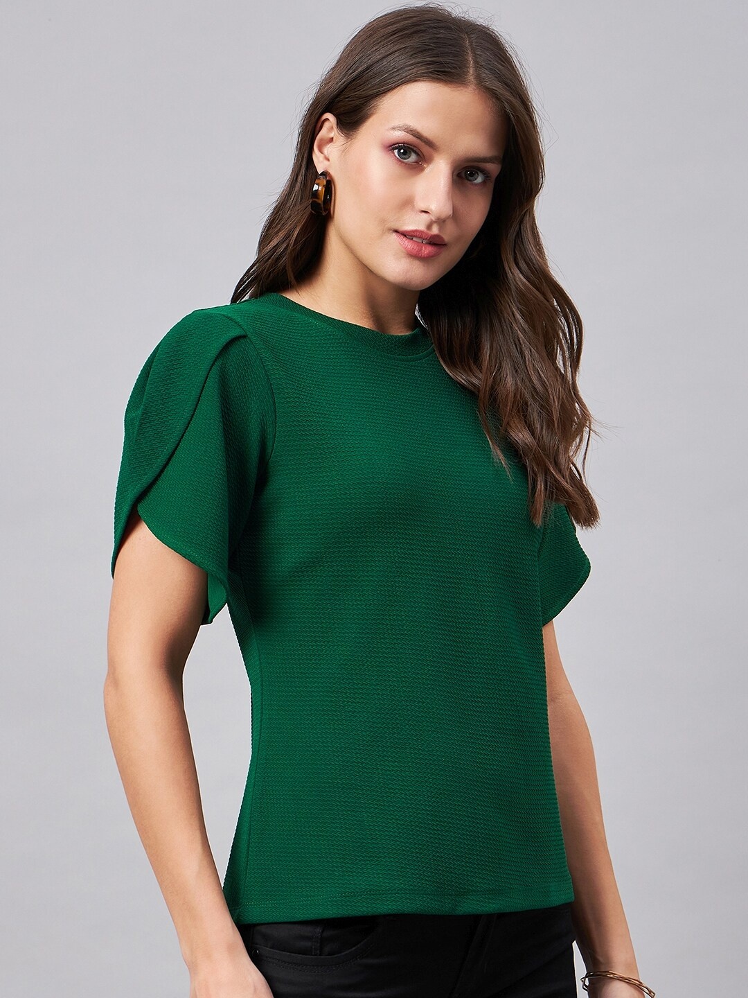 

Style Quotient Green Textured Puff Sleeves Top