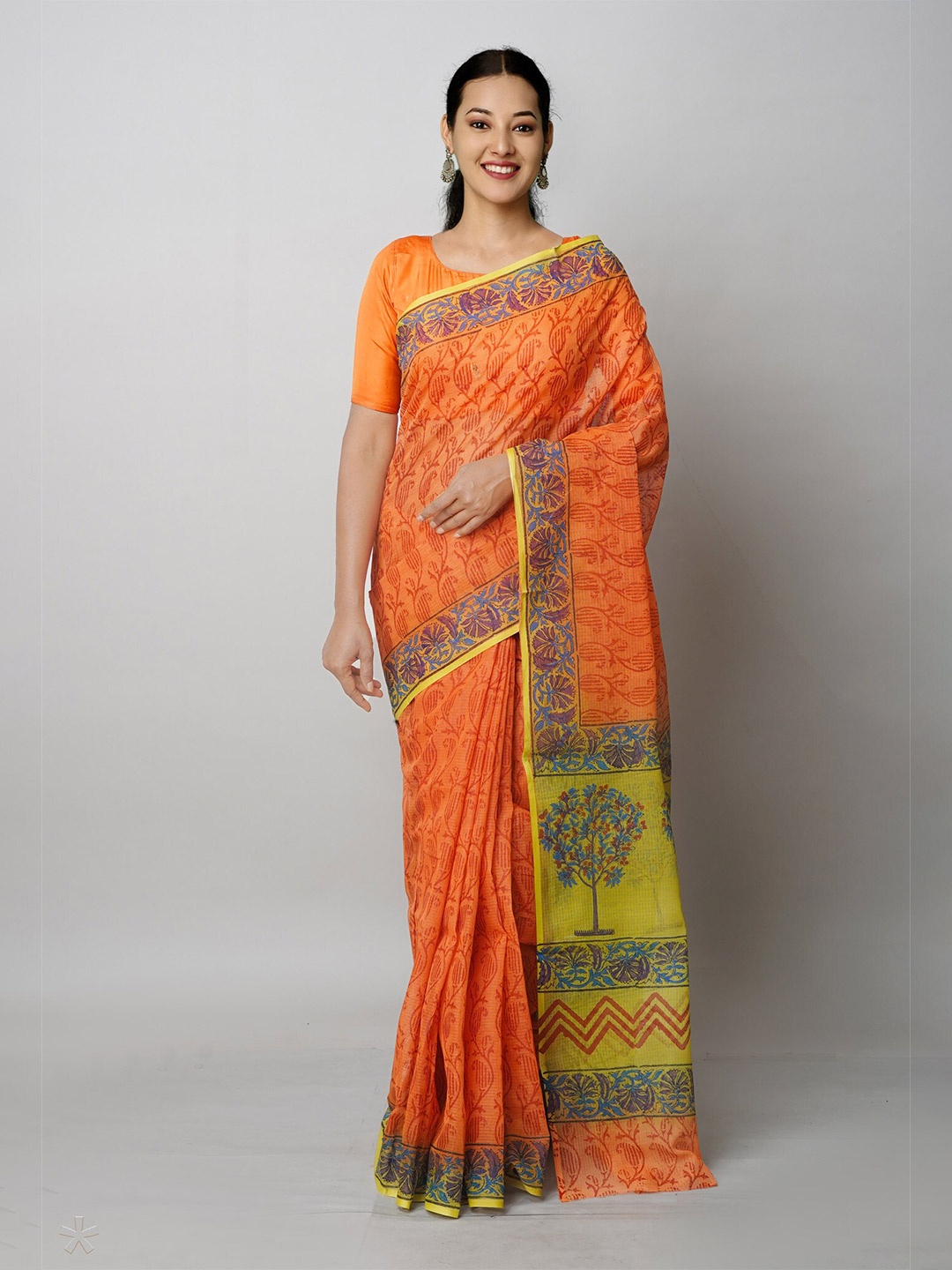 

Unnati Silks Ethnic Motifs Printed Pure Cotton Kota Saree, Orange