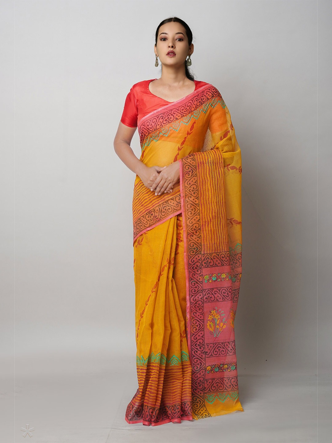 

Unnati Silks Ethnic Motifs Printed Pure Cotton Kota Saree, Orange