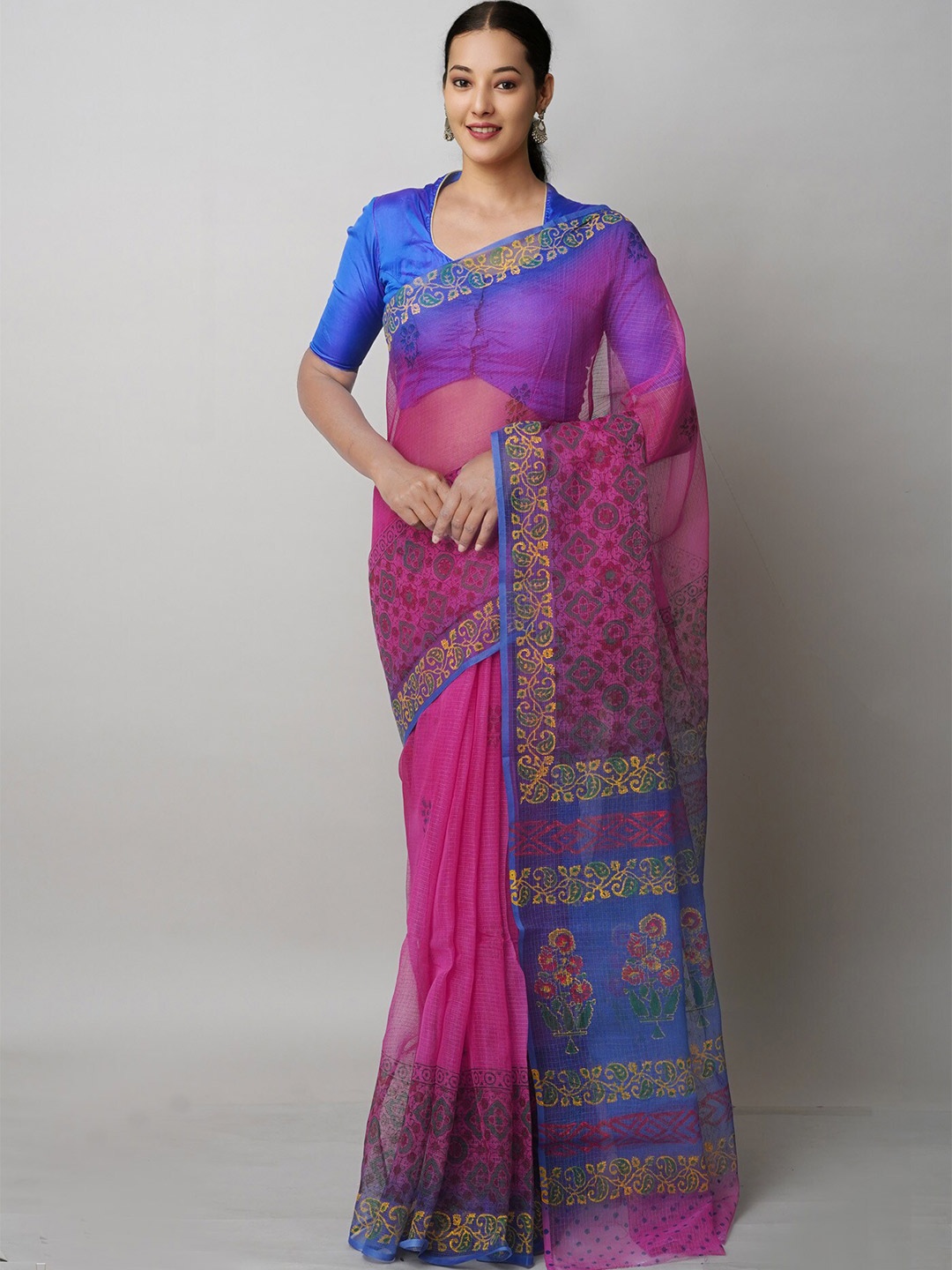 

Unnati Silks Ethnic Motifs Block Printed Pure Cotton Kota Saree, Pink