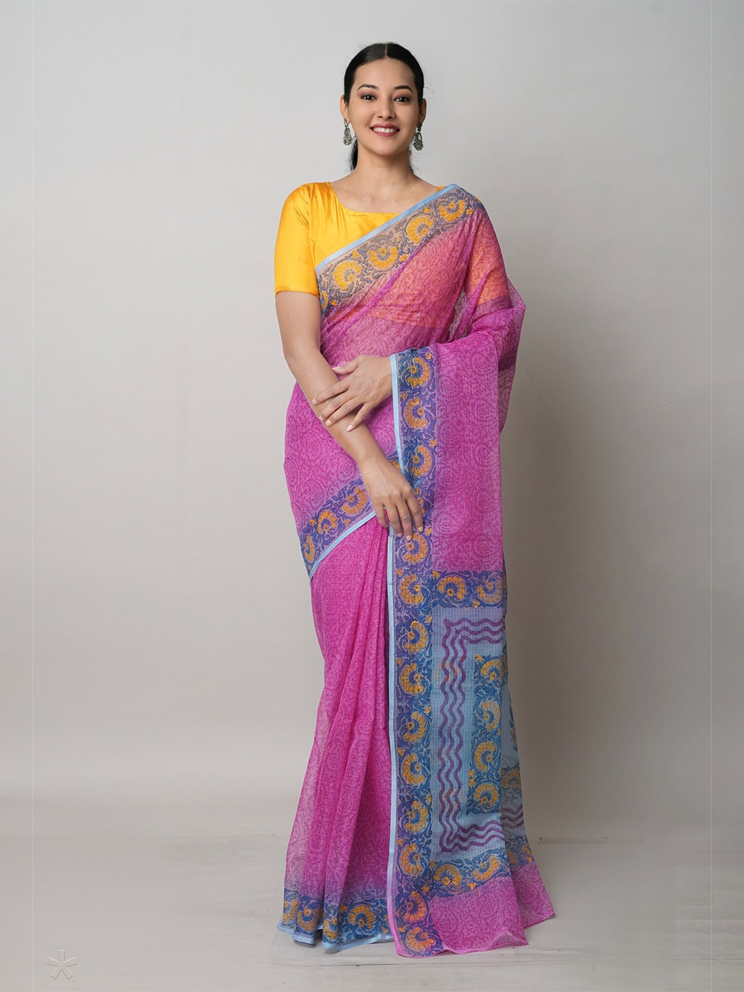

Unnati Silks Floral Block Printed Pure Cotton Kota Saree, Pink