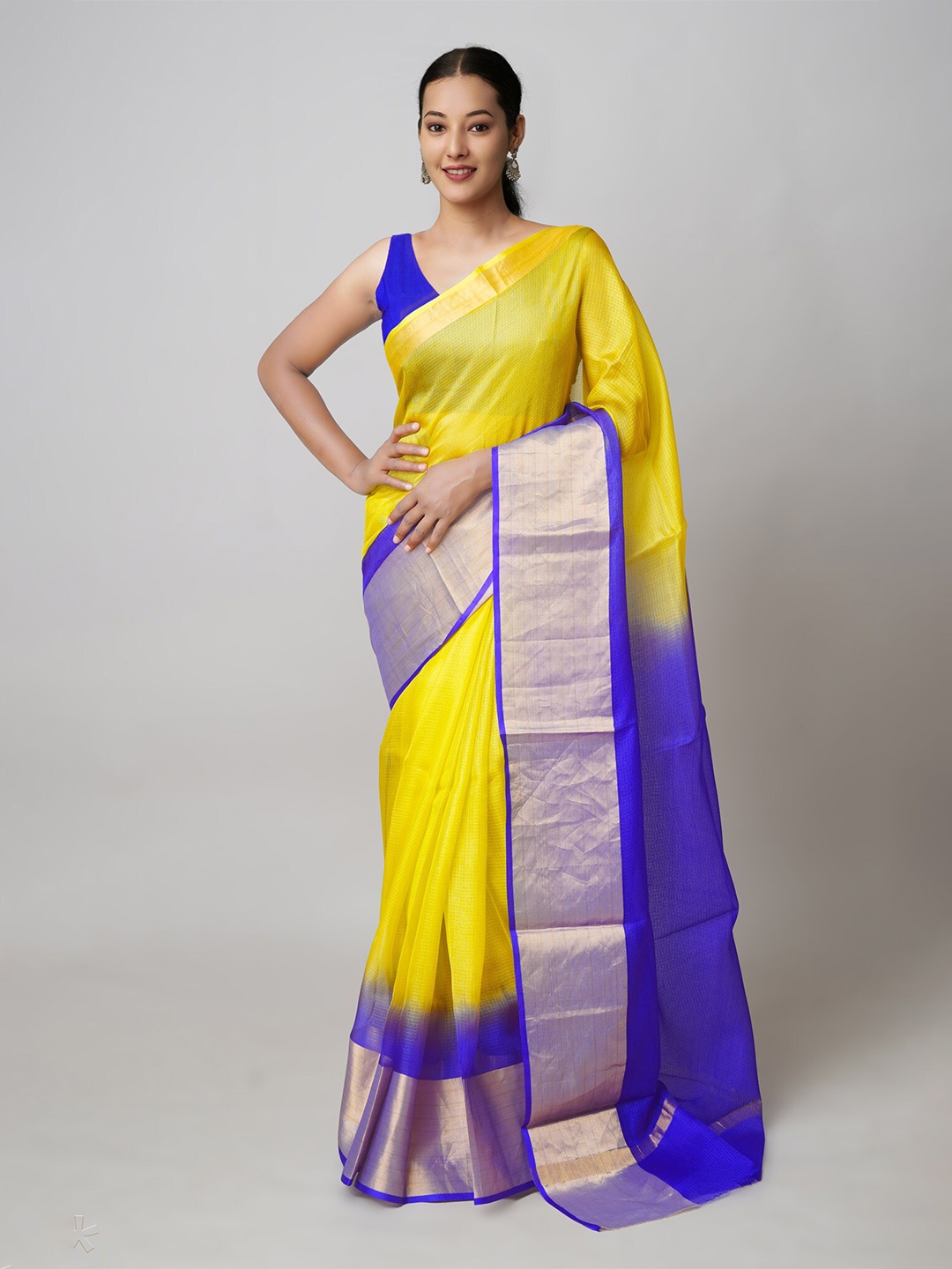 

Unnati Silks Zari Pure Silk Kota Saree, Yellow