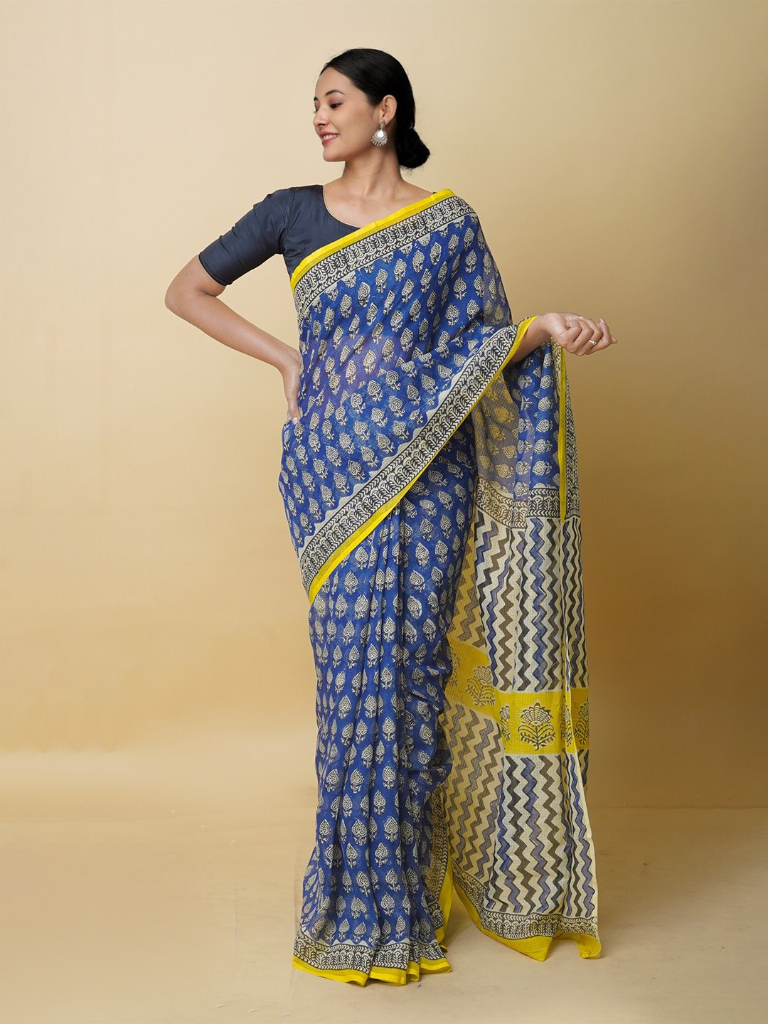 

Unnati Silks Ethnic Motifs Printed Pure Cotton Kota Saree, Blue