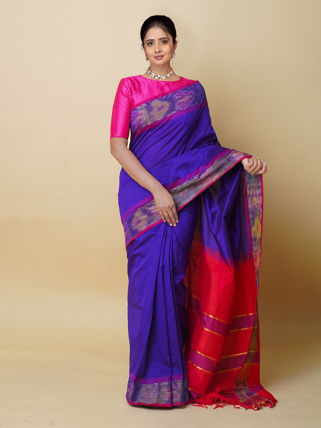 

Unnati Silks Zari Pochampally Saree, Blue