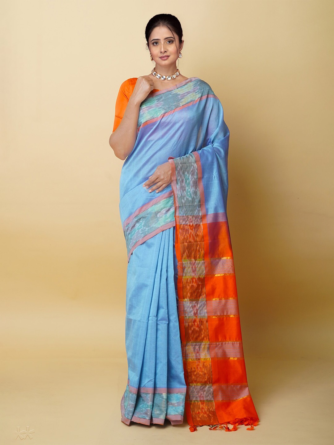 

Unnati Silks Zari Pochampally Saree, Blue