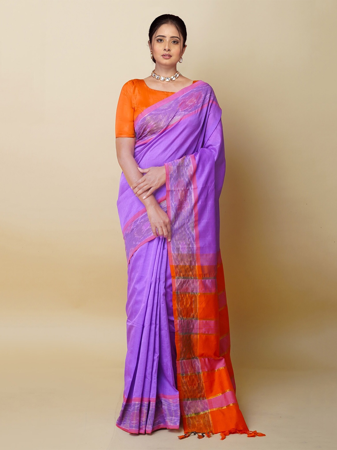 

Unnati Silks Woven Design Zari Pochampally Saree, Pink