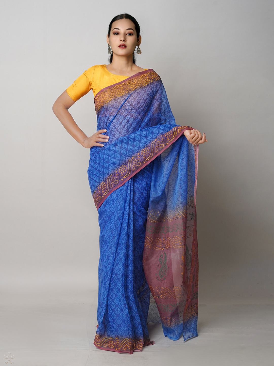 

Unnati Silks Ethnic Motifs Printed Pure Cotton Handloom Kota Saree, Blue