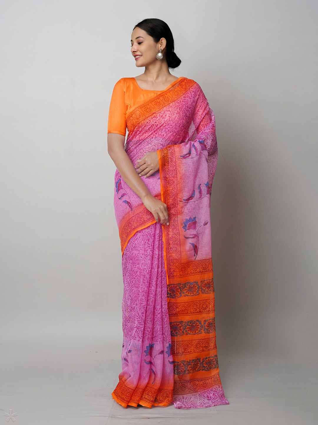

Unnati Silks Ethnic Motifs Printed Pure Cotton Handloom Kota Saree, Pink