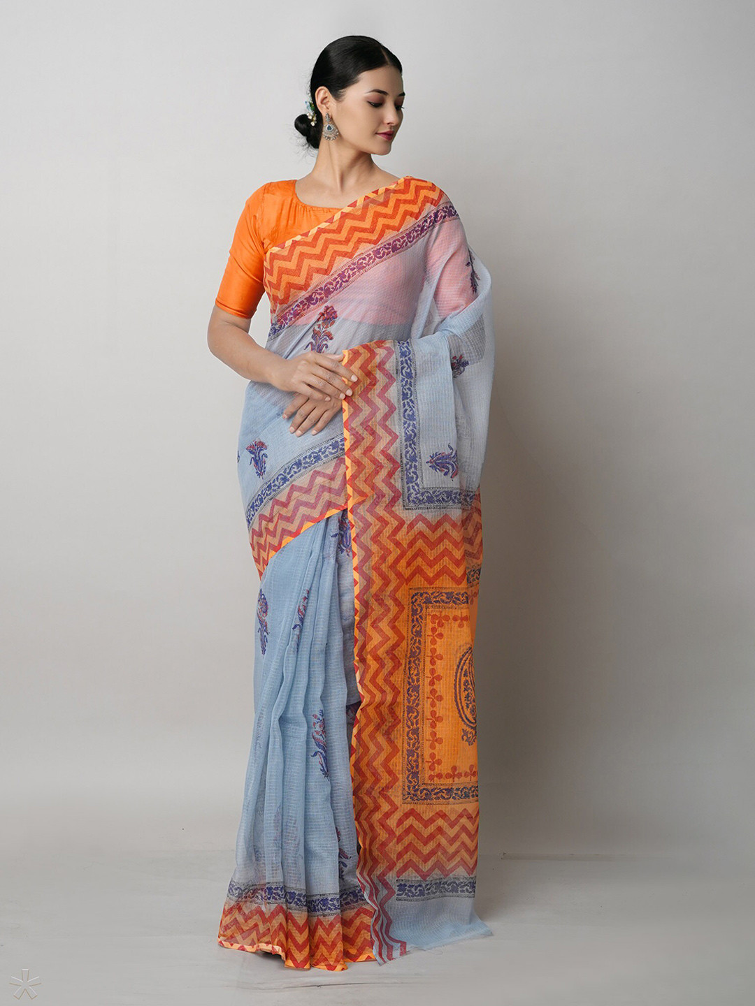 

Unnati Silks Ethnic Motifs Printed Pure Cotton Handloom Kota Saree, Grey