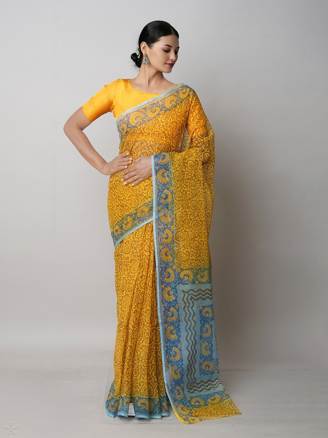 

Unnati Silks Ethnic Motifs Printed Pure Cotton Handloom Kota Saree, Yellow