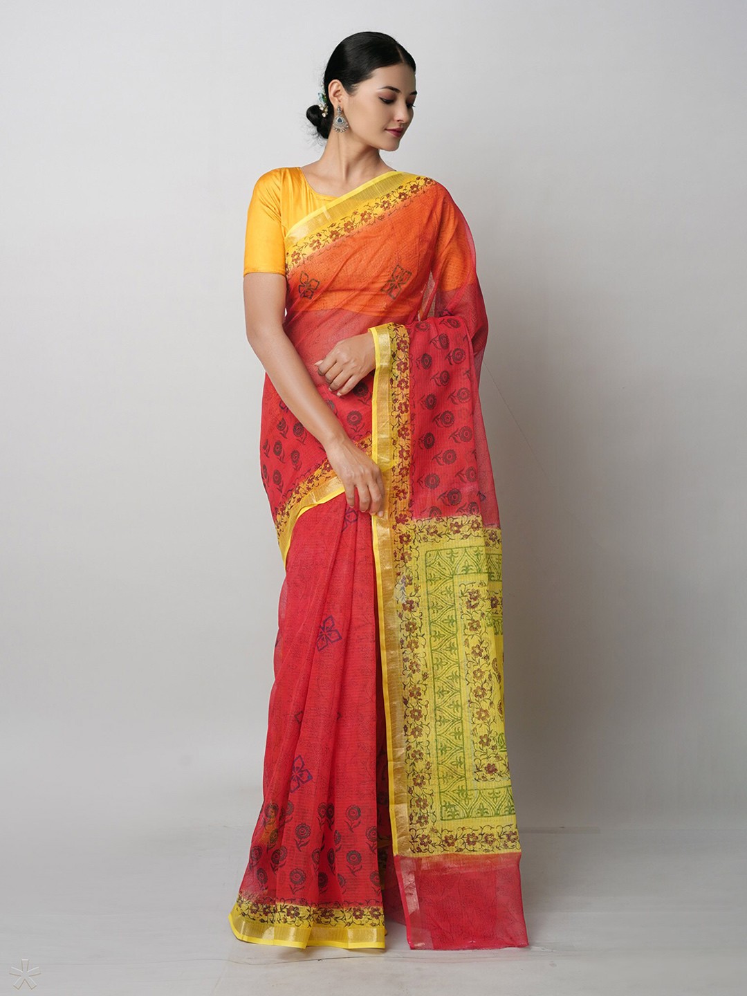 

Unnati Silks Ethnic Motifs Printed Pure Cotton Handloom Kota Saree, Red