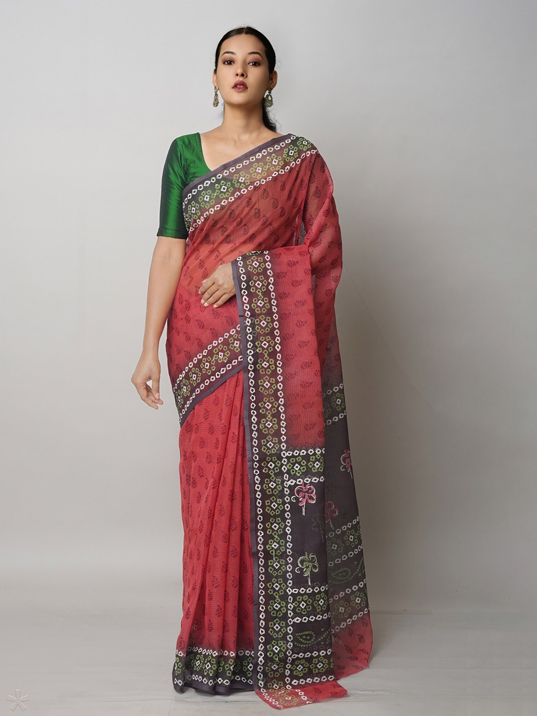 

Unnati Silks Ethnic Motifs Block Printed Pure Cotton Kota Saree, Brown
