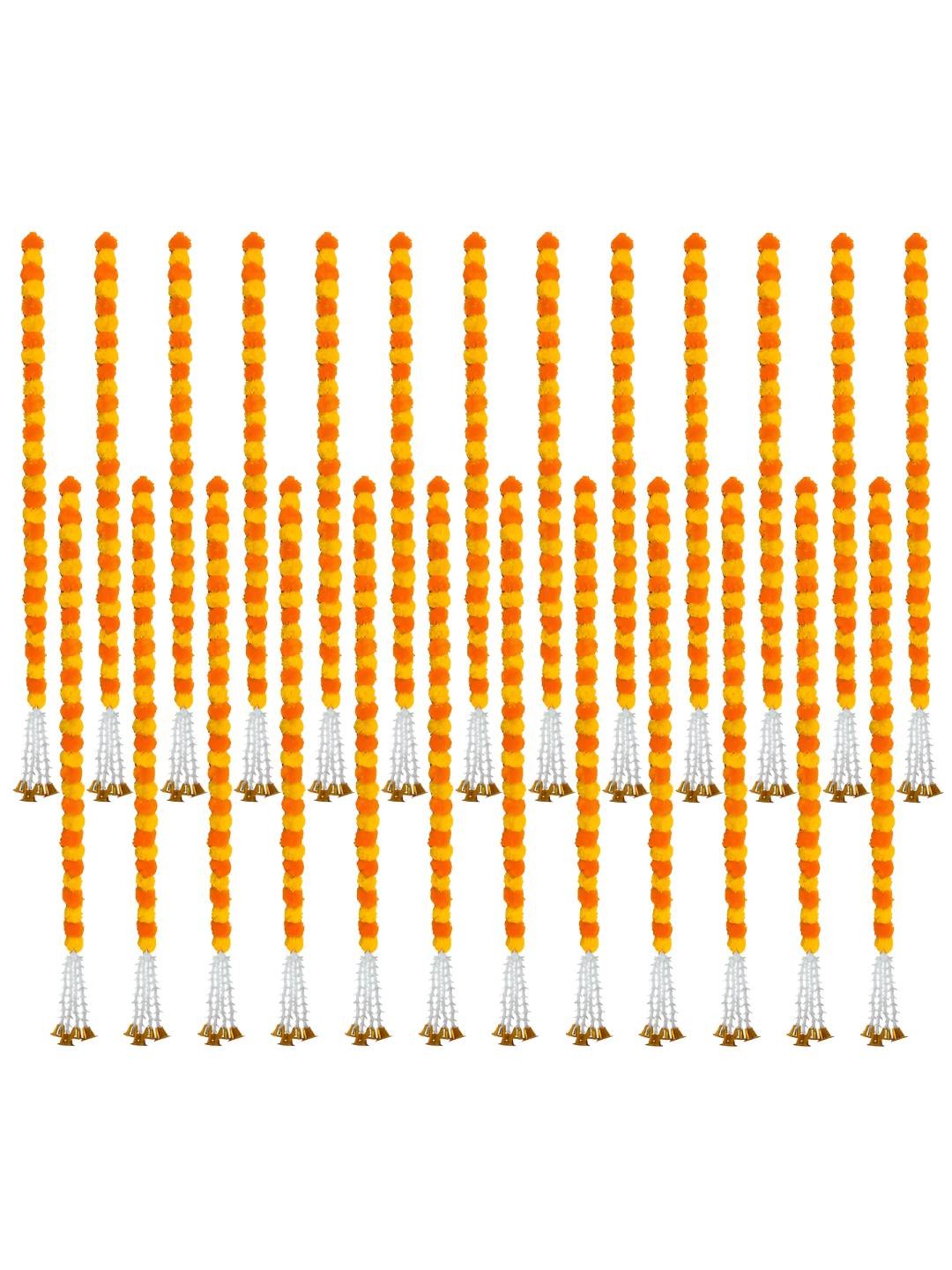 

iHandikart Yellow & Orange 20 Pieces Hanging Marigold Artificial Flowers