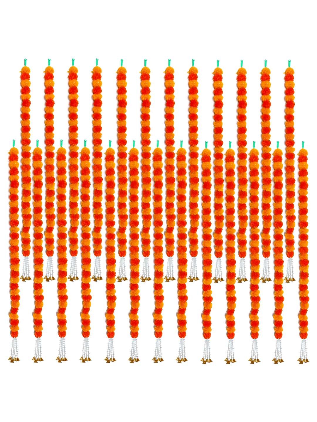 

iHandikart Orange Coloured 25 Pieces Hanging Marigold Artificial Flower With Bell