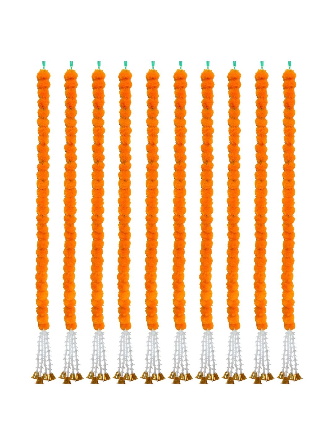 

iHandikart Orange Coloured 10 Pieces Hanging Marigold Artificial Flower With Bell