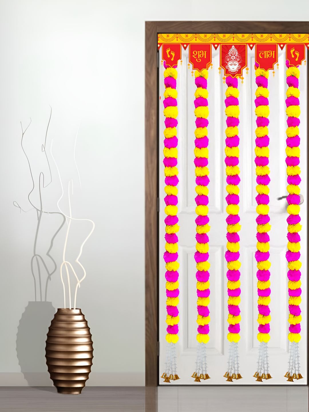 

iHandikart Pink & Yellow 5 Pieces Hanging Marigold Artificial Flowers