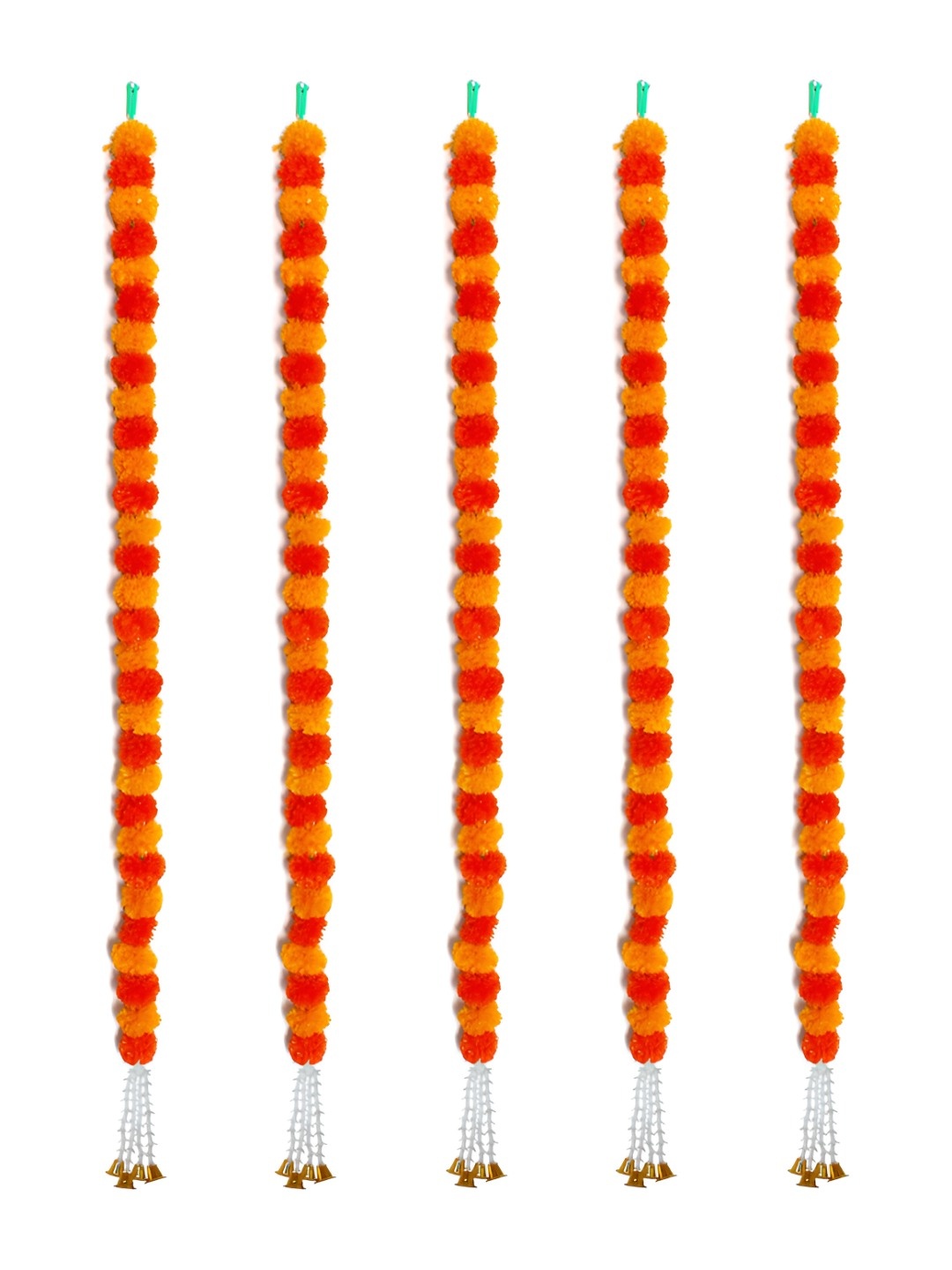 

iHandikart Orange Coloured 5 Pieces Hanging Marigold Artificial Flower With Bell