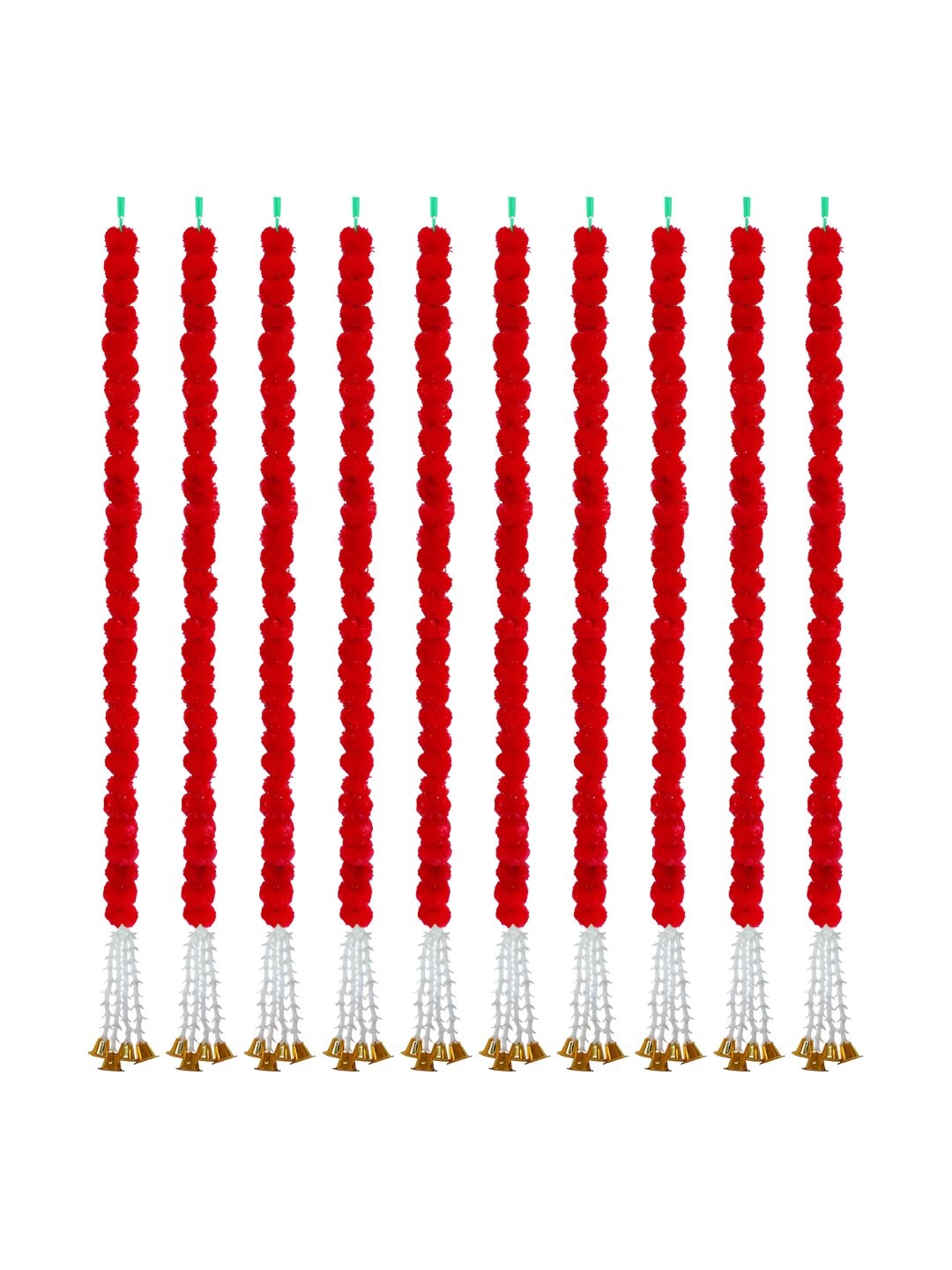 

iHandikart Red & White 10 Pieces Hanging Marigold Artificial Flowers