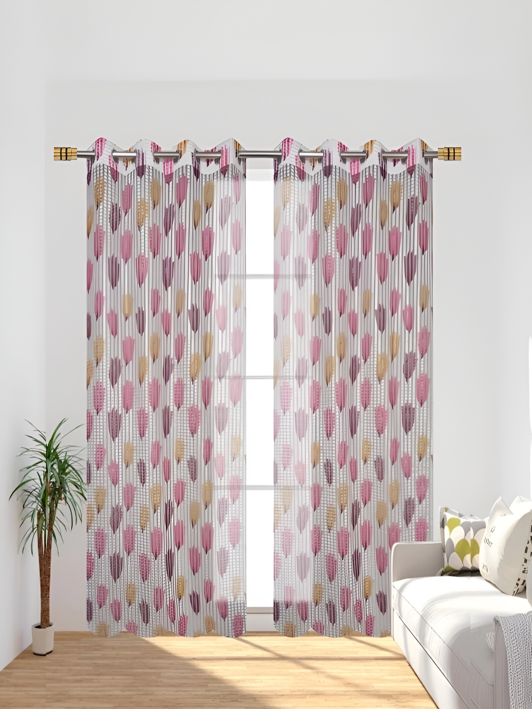 

COMFY HOME Violet & White 2 Pieces Floral Sheer Long Door Curtains