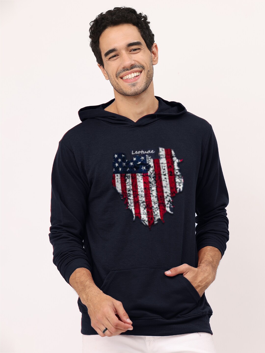 

Leotude Men Graphic Printed Hooded Sweatshirt, Navy blue