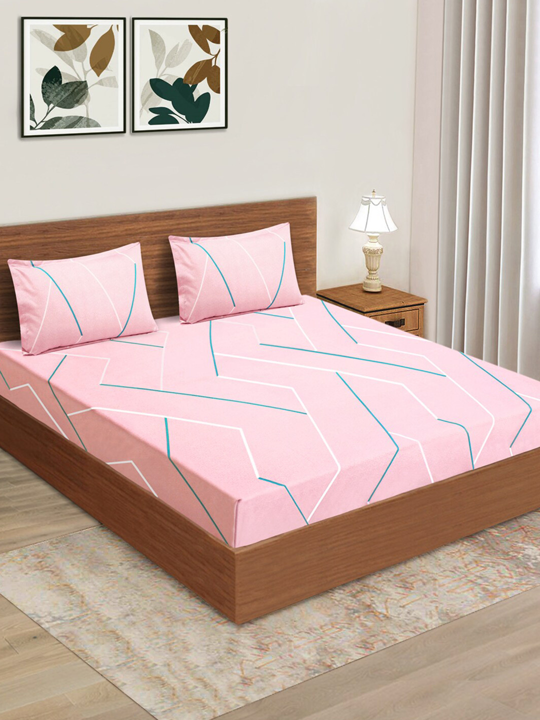 

Aura 160 TC Queen Bedsheet With 2 Pillow Covers, Pink