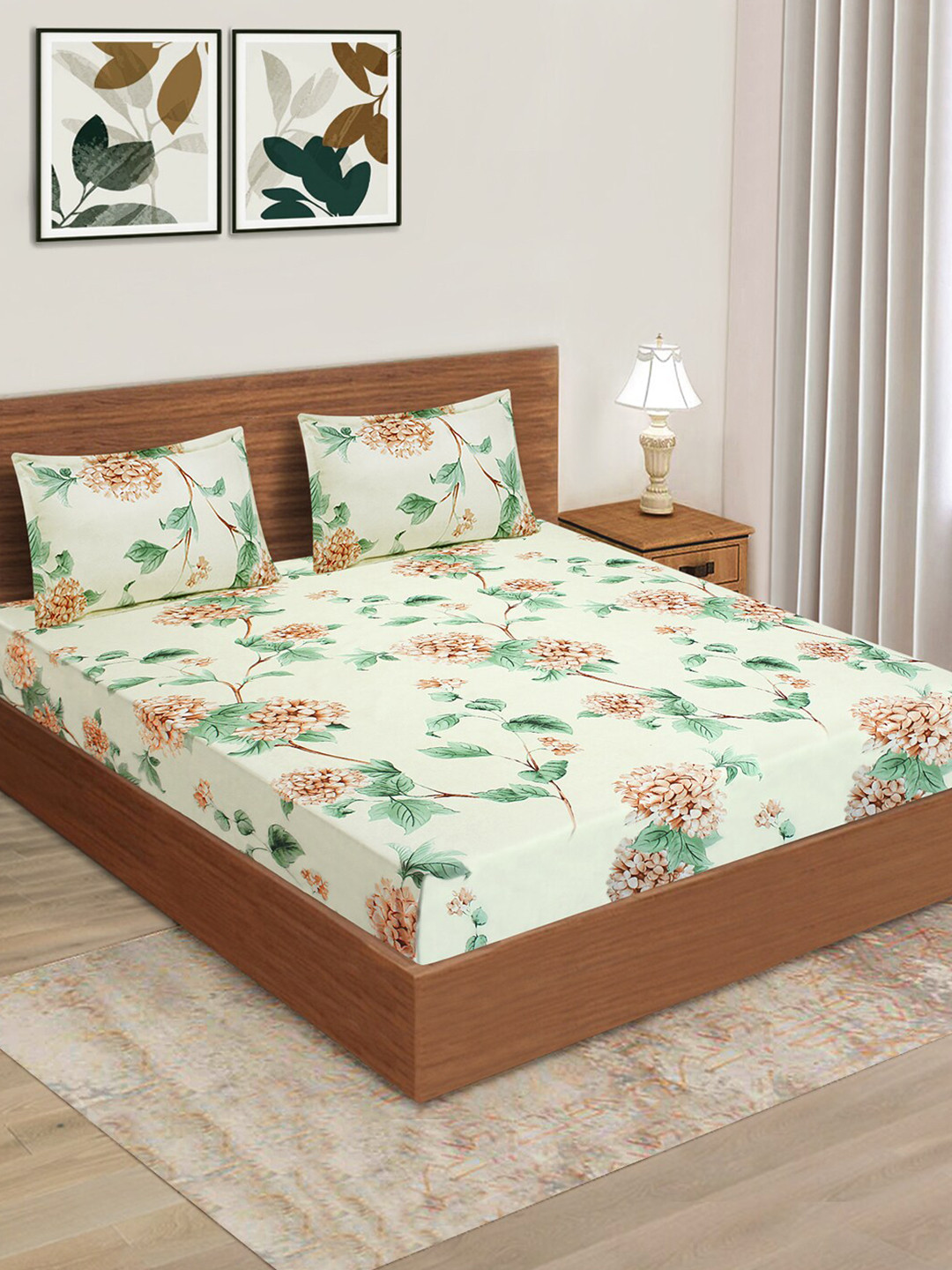 

Aura Floral 160 TC Queen Bedsheet with 2 Pillow Covers, White