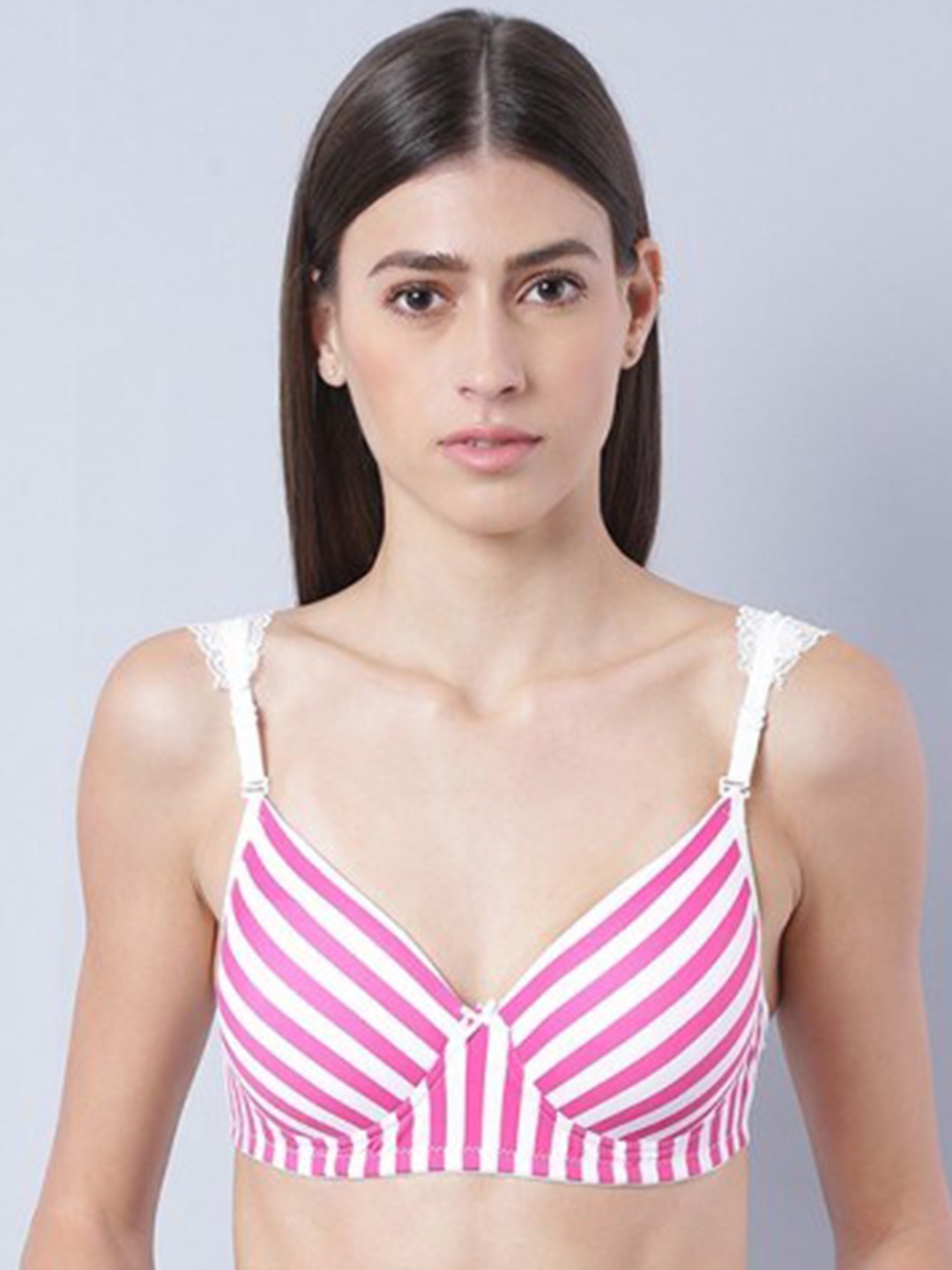 

Aila Striped Full Coverage Non Padded Everyday Bra With All Day Comfort, White