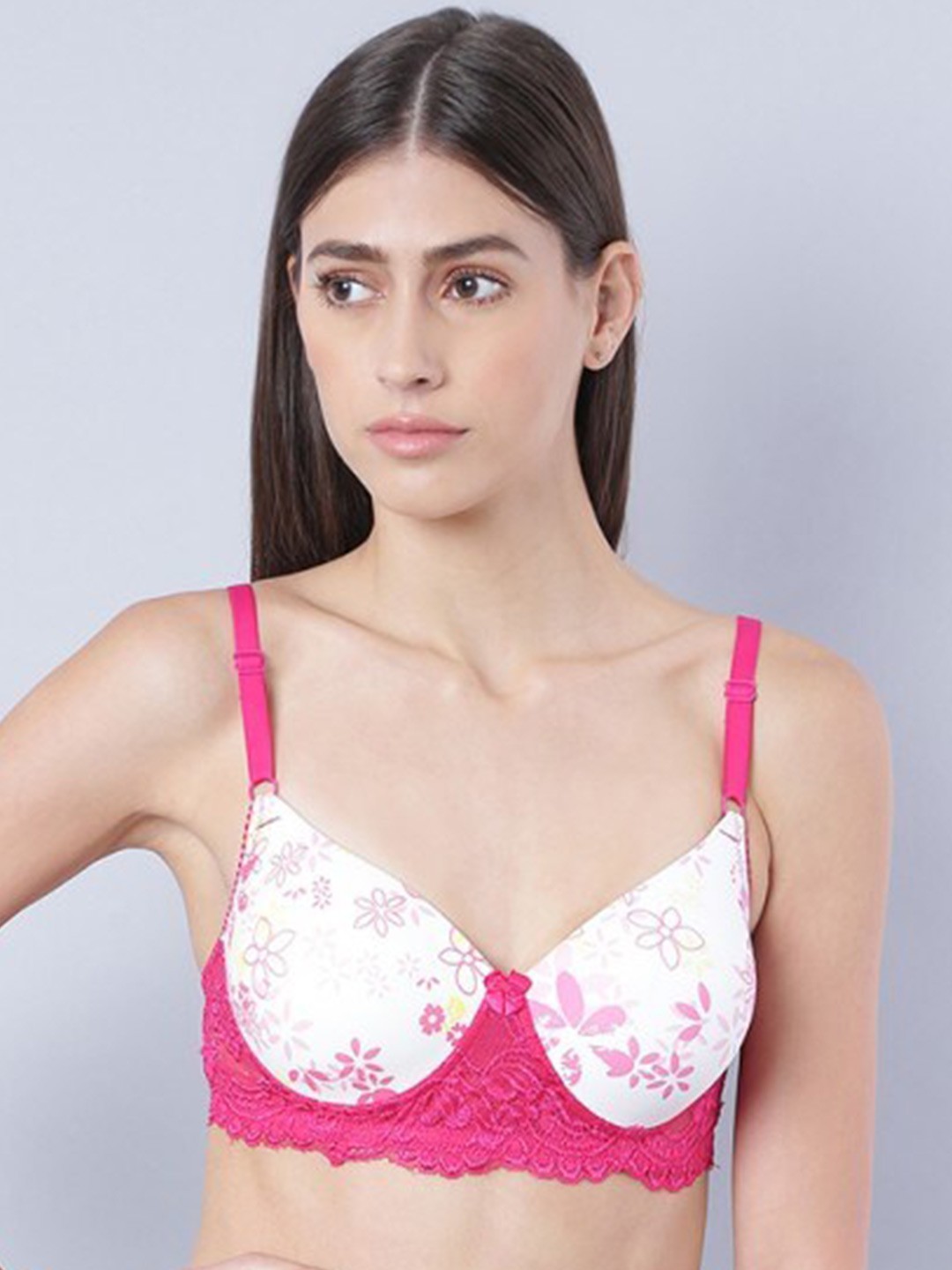 

Aila Floral Printed Full Coverage T-shirt Bra WIth All Day Comfort, Pink