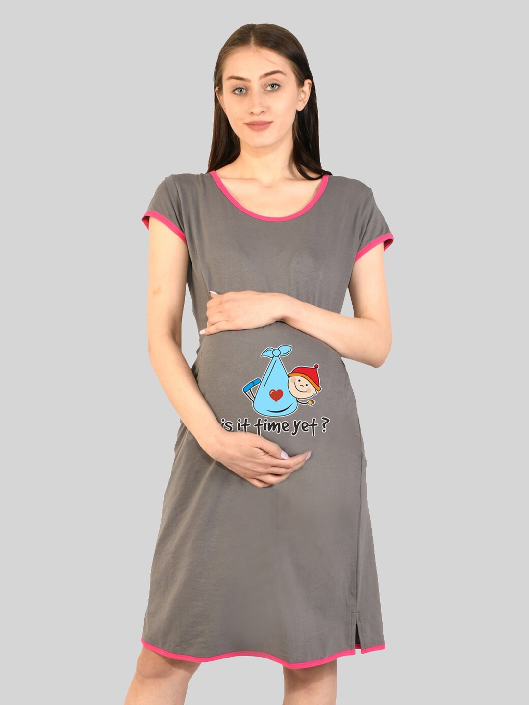 

SillyBoom Graphic Printed T-Shirt Maternity Nightdress, Grey