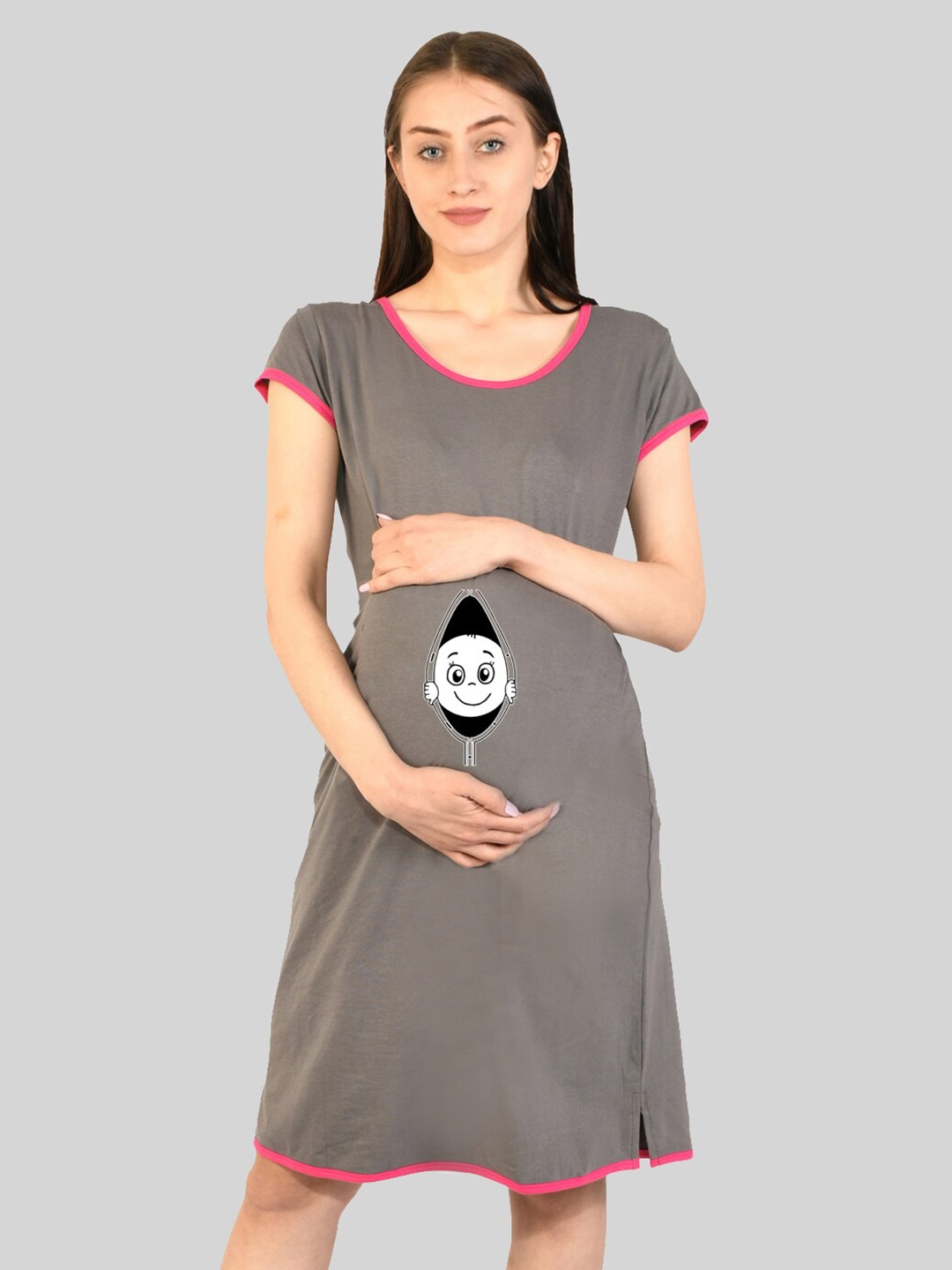

SillyBoom Graphic Printed T-Shirt Maternity Nightdress, Grey