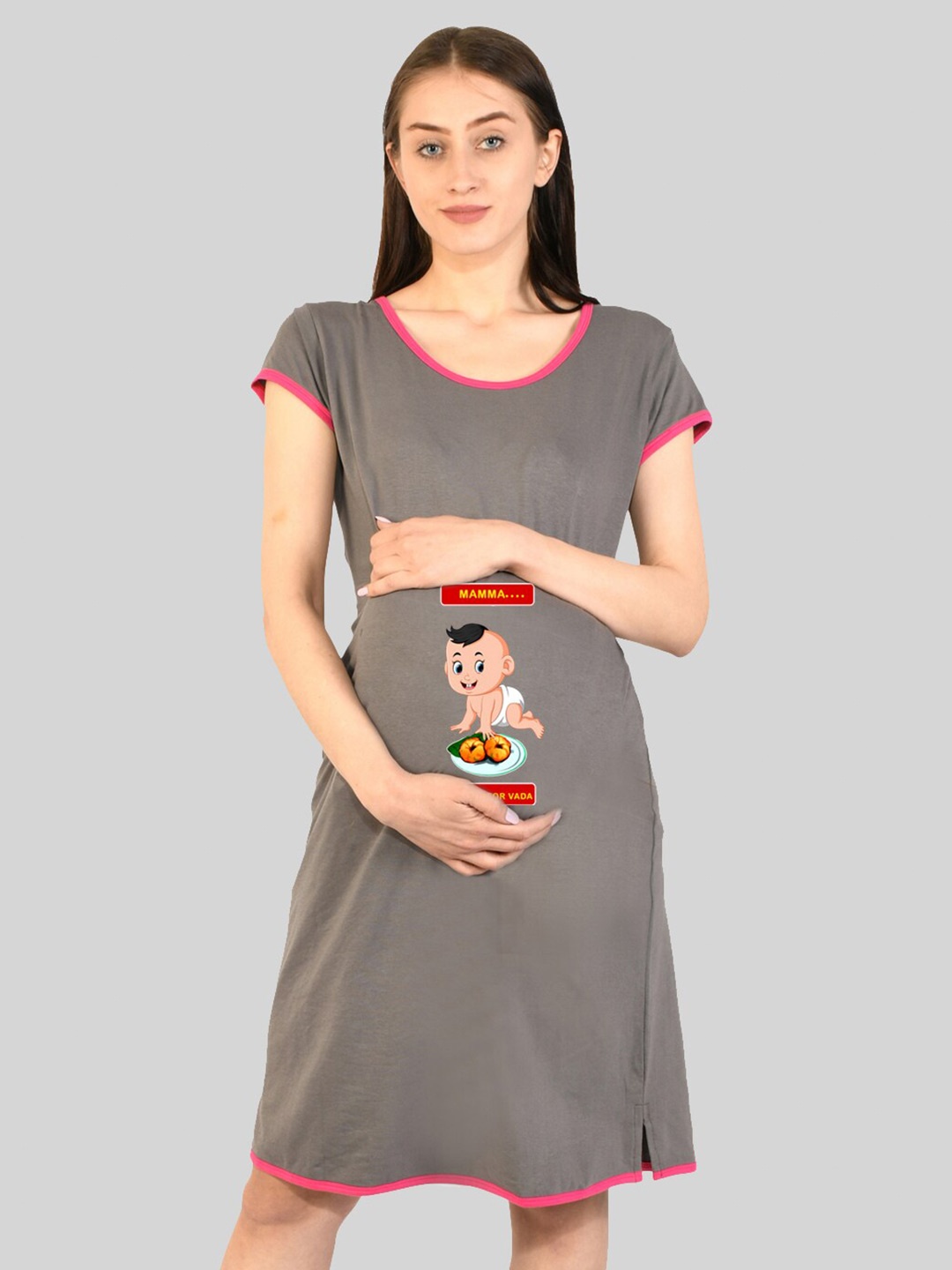 

SillyBoom Graphic Printed T-Shirt Maternity Nightdress, Grey