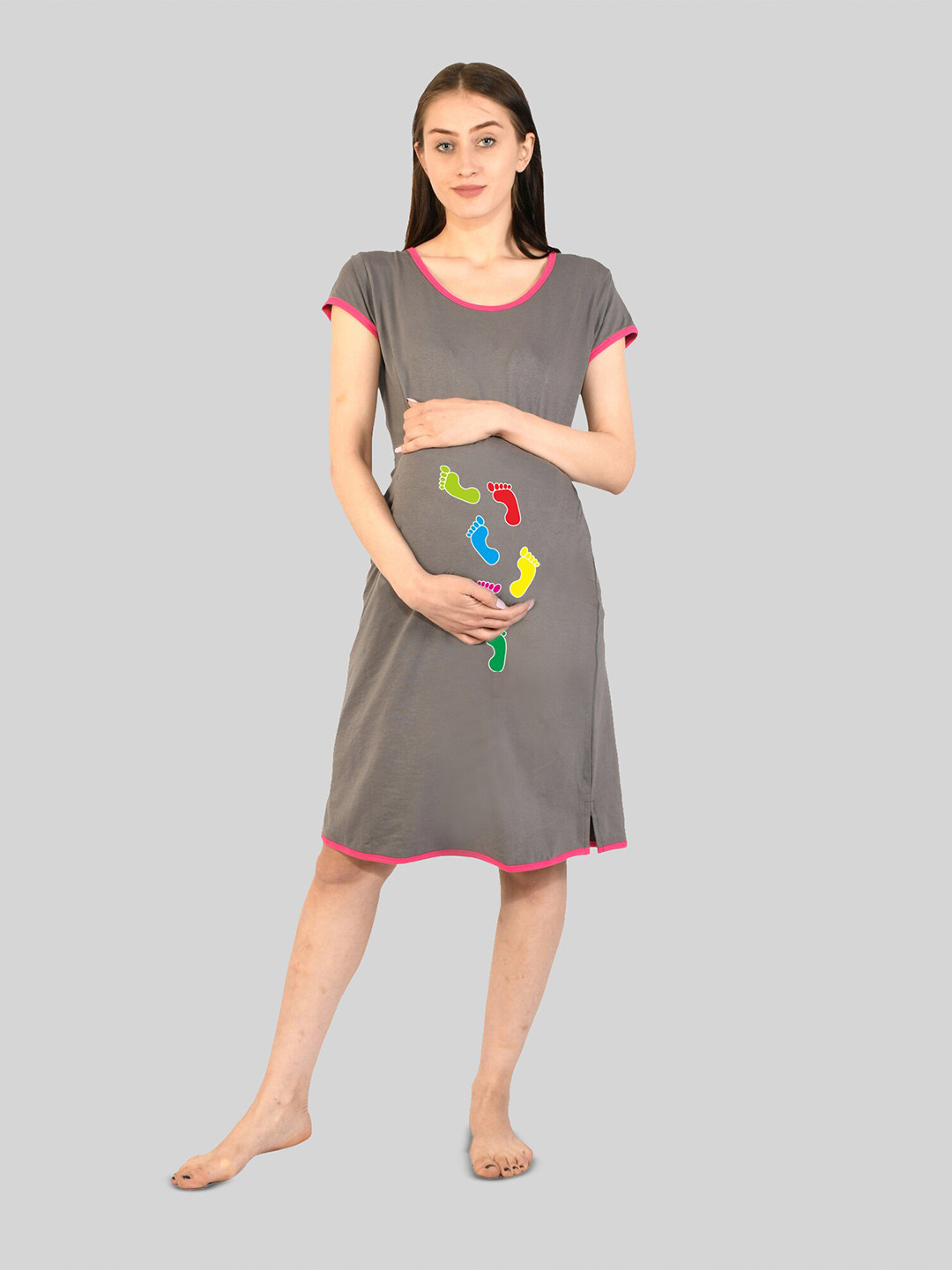 

SillyBoom Graphic Printed T-Shirt Maternity Nightdress, Grey