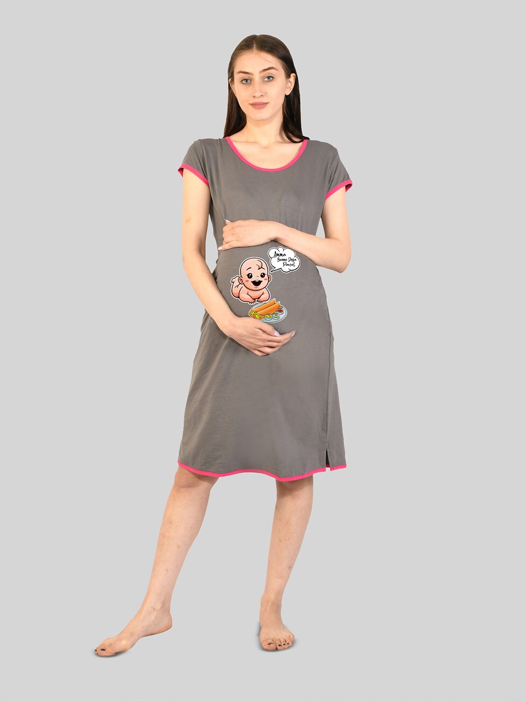

SillyBoom Graphic Printed T-Shirt Maternity Nightdress, Grey