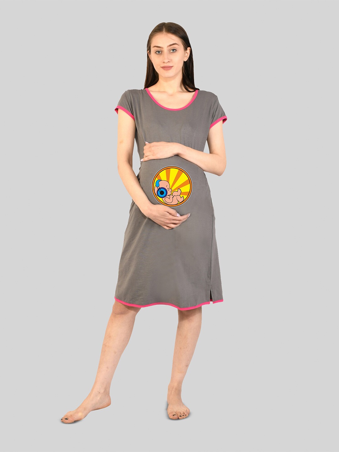 

SillyBoom Graphic Printed T-Shirt Maternity Nightdress, Grey