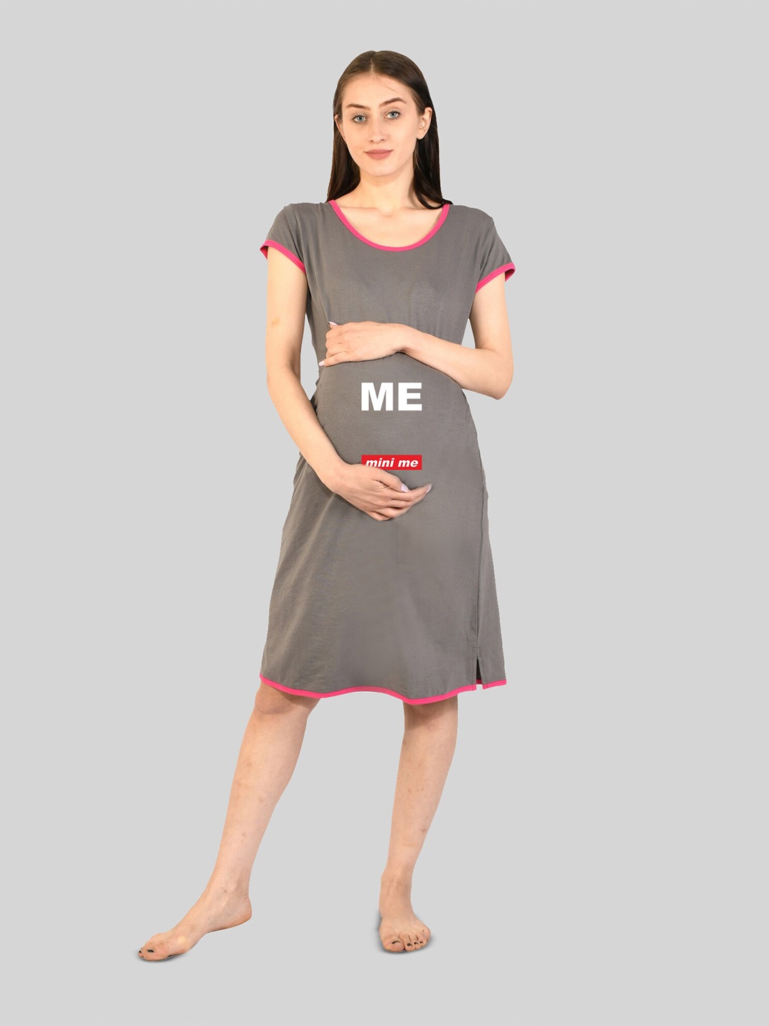 

SillyBoom Typography Printed T-Shirt Maternity Nightdress, Grey