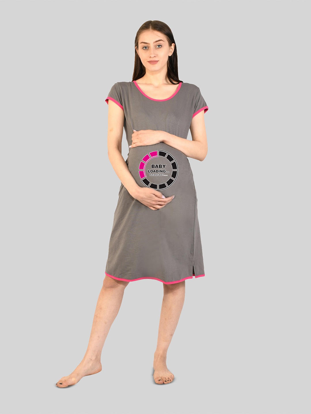 

SillyBoom Typography Printed T-Shirt Maternity Nightdress, Grey