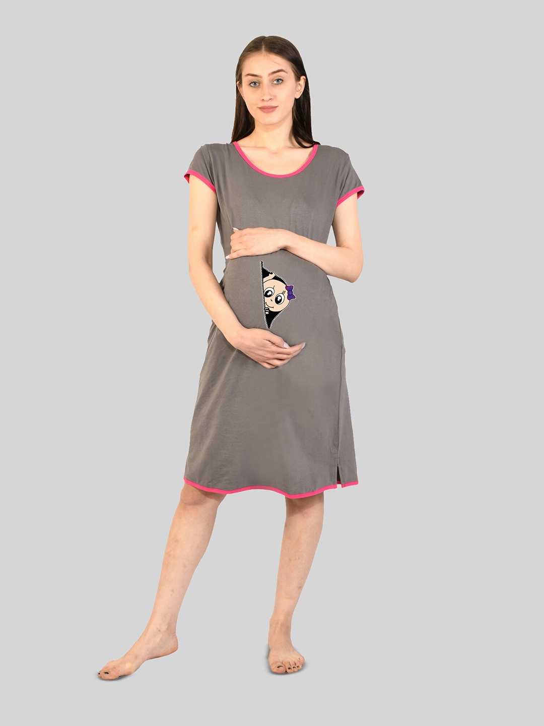 

SillyBoom Graphic Printed T-Shirt Maternity Nightdress, Grey