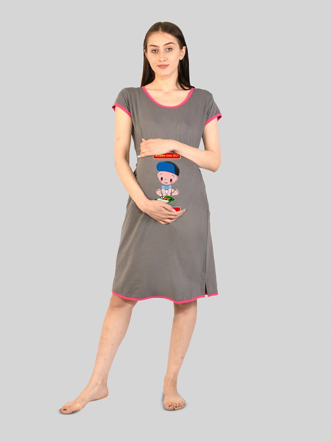 

SillyBoom Graphic Printed T-Shirt Maternity Nightdress, Grey