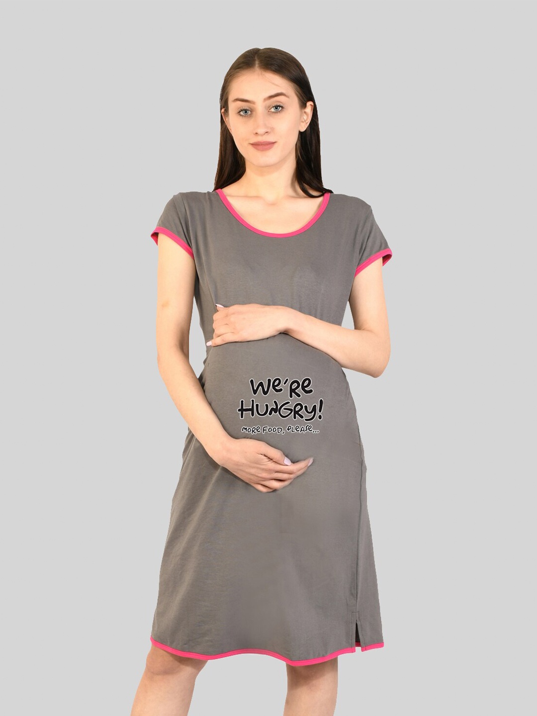 

SillyBoom Typography Printed T-Shirt Maternity Nightdress, Grey