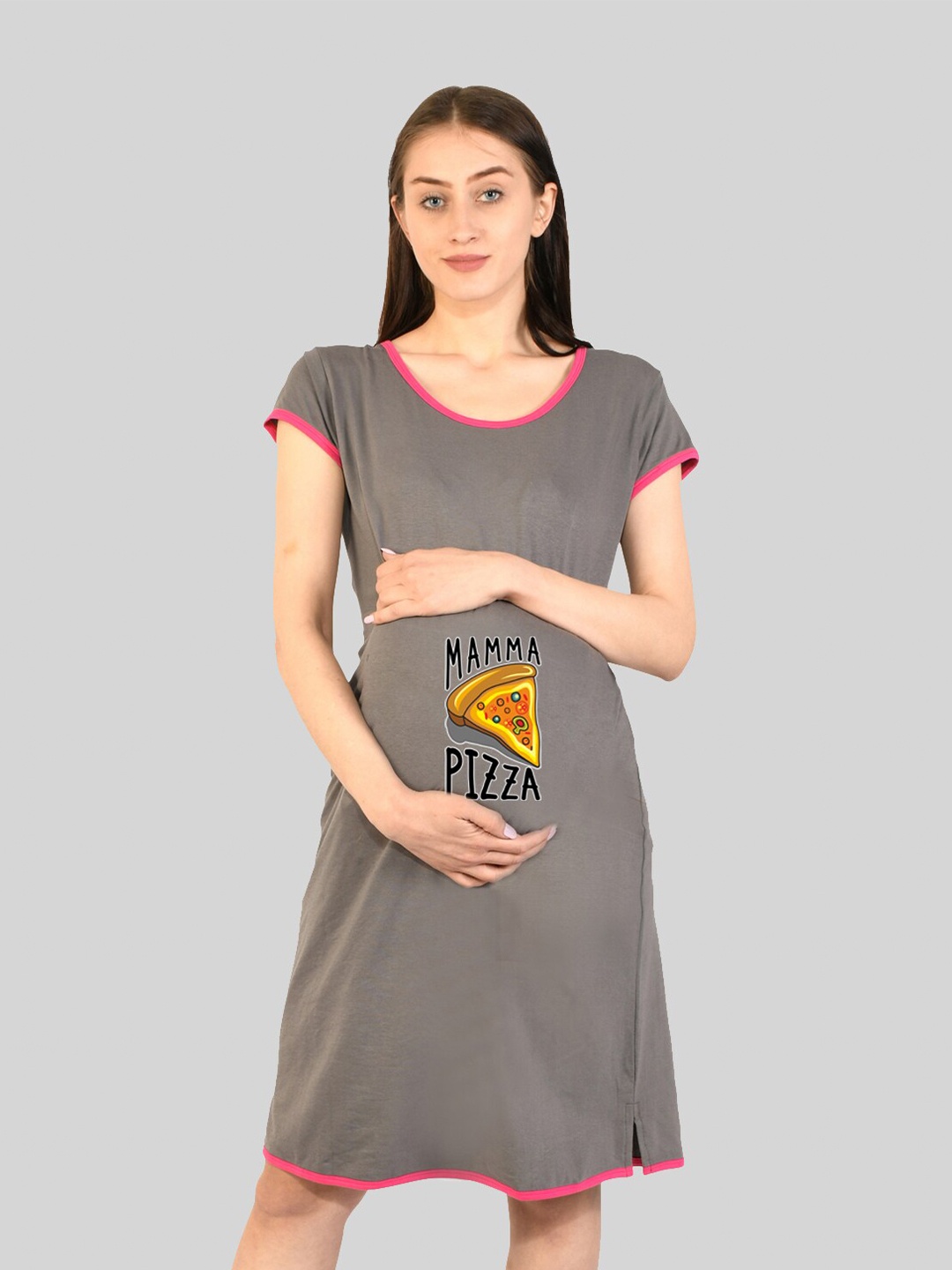 

SillyBoom Typography Printed T-Shirt Maternity Nightdress, Grey