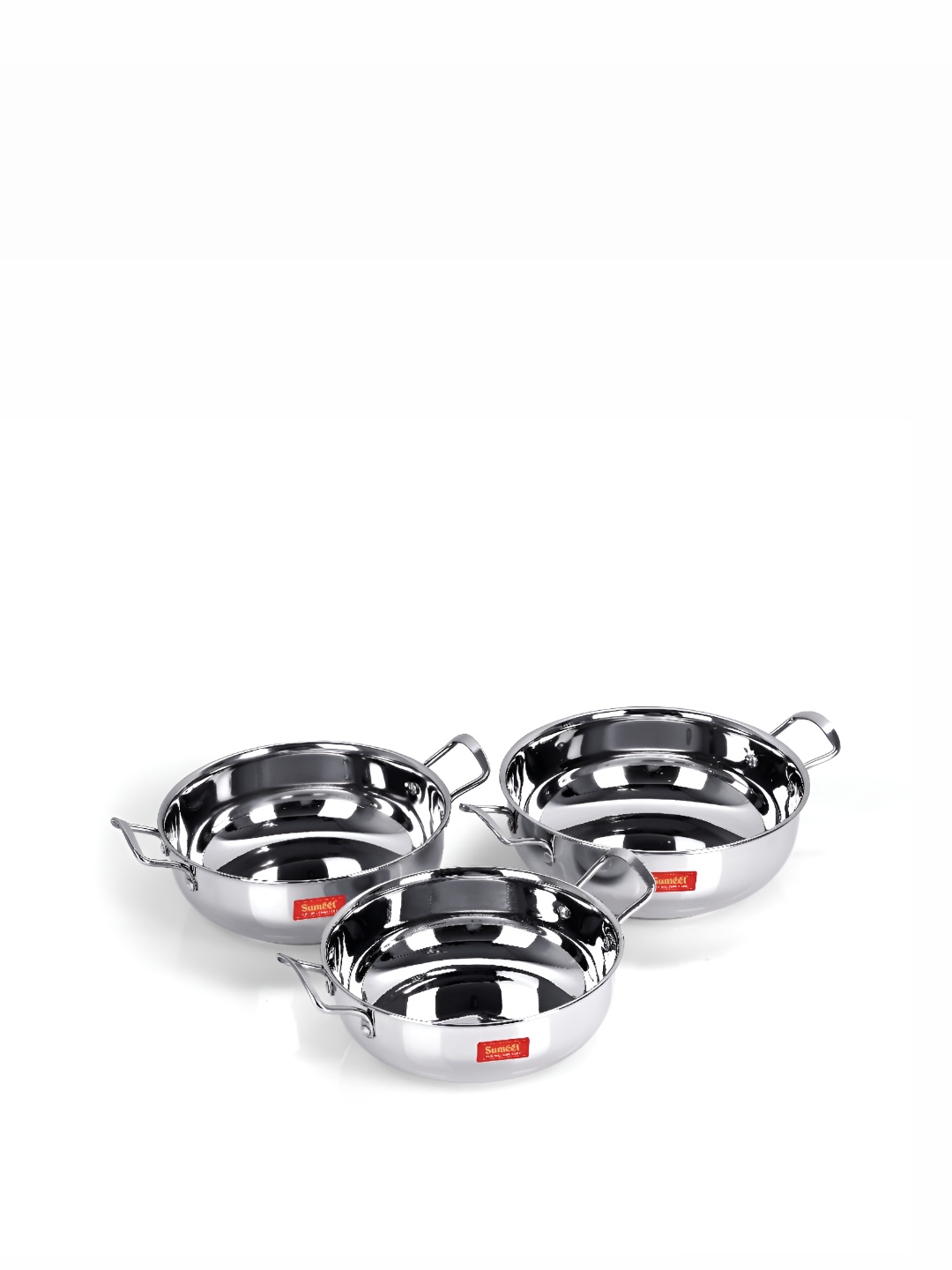 

Sumeet Stainless Steel 3 Pieces Induction Bottom Kadhai Set